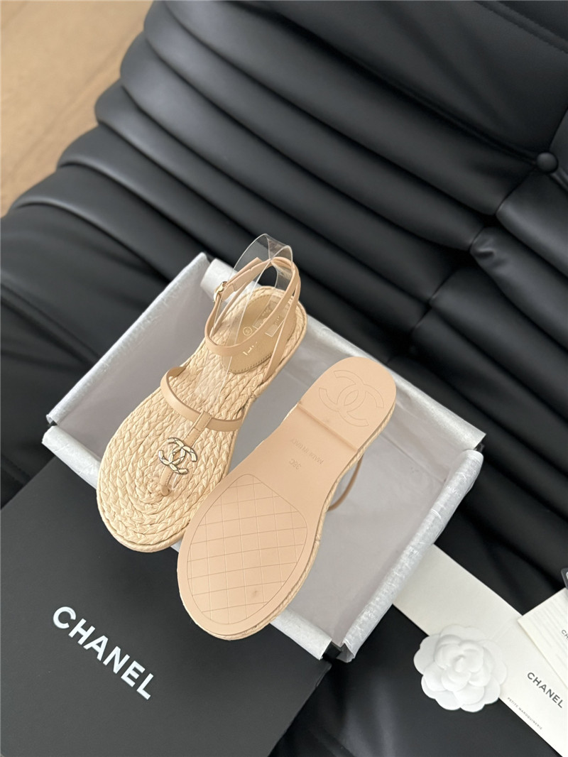 Ch**el brown calfskin raffia sandals