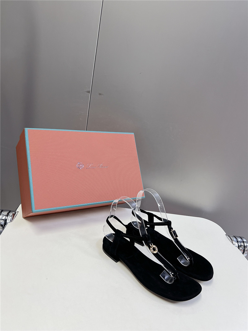 Loro Piana Mindil Embellished Suede Sandals in Black