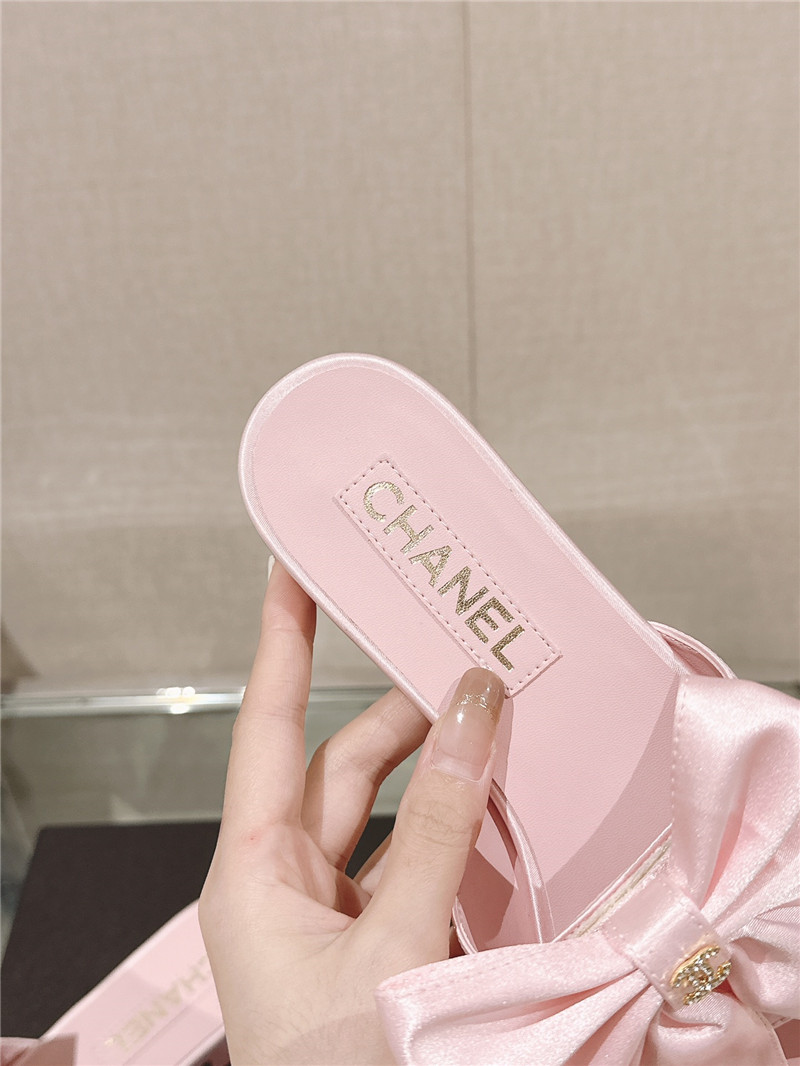 Ch**el flat silk bow leather sandals pink