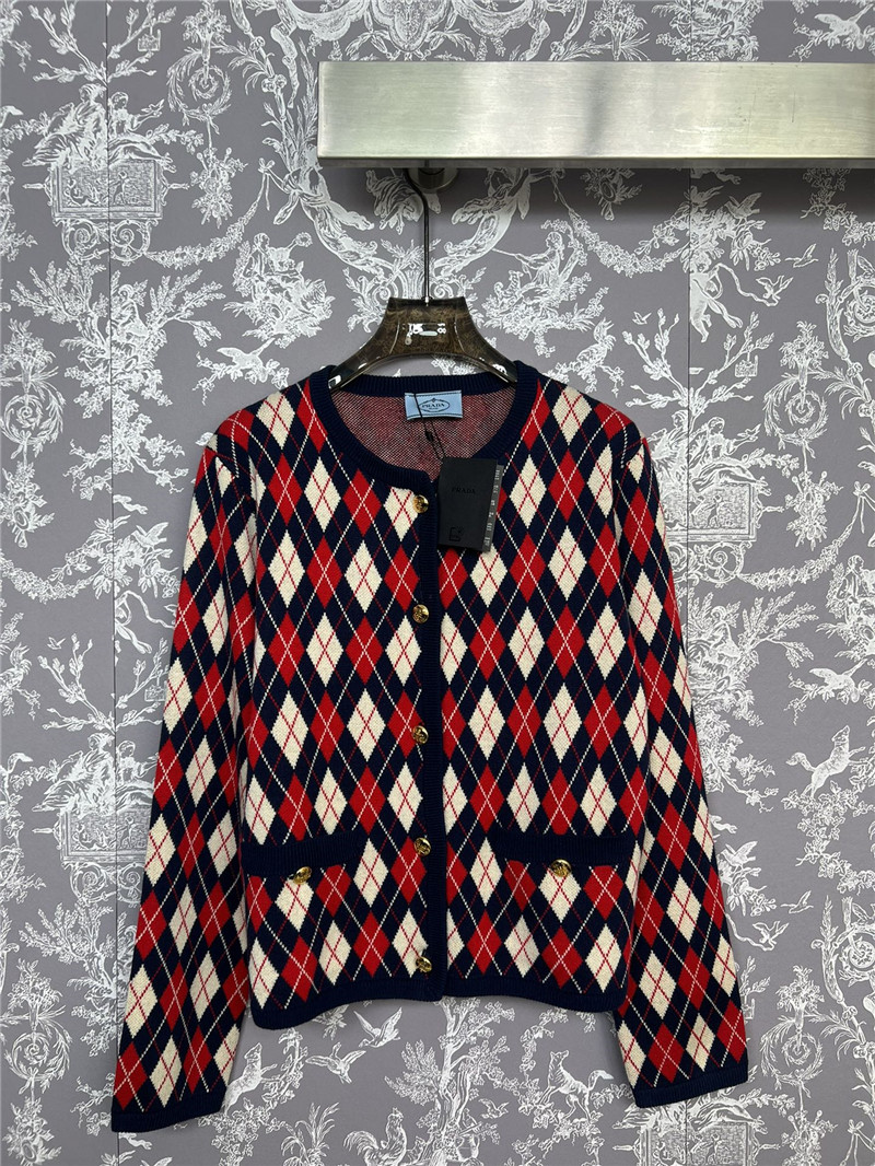 Prada Jacquard Argyle Knit Sweater