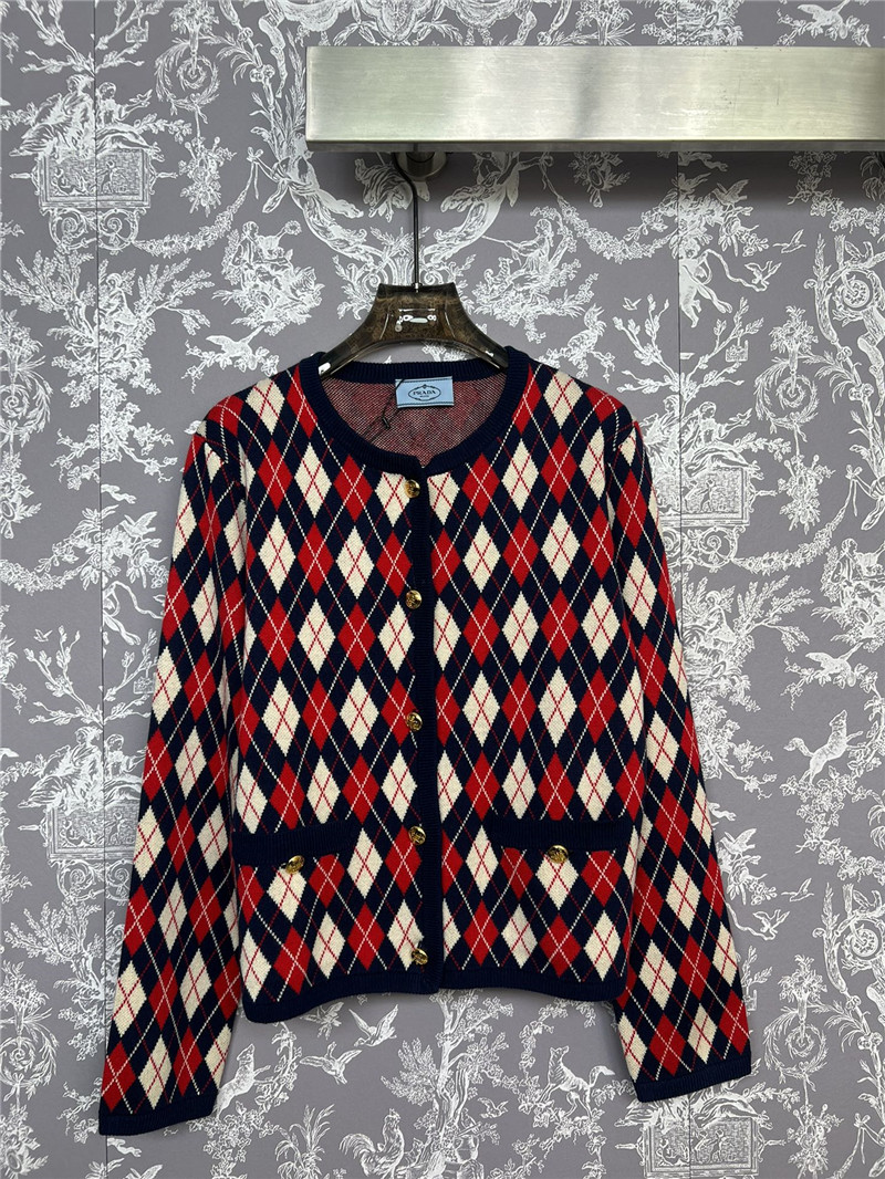 Prada Jacquard Argyle Knit Sweater