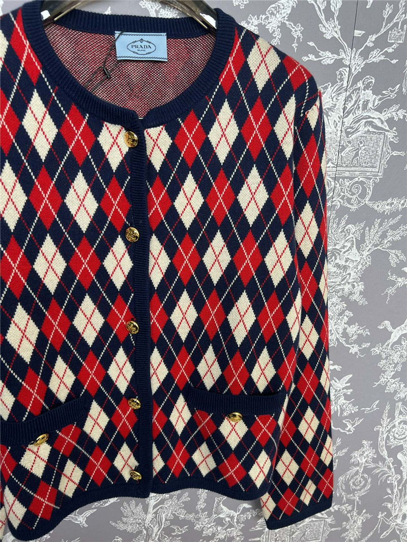 Prada Jacquard Argyle Knit Sweater