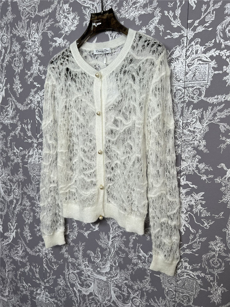 Dior Lace Crochet Cardigan in Off-White