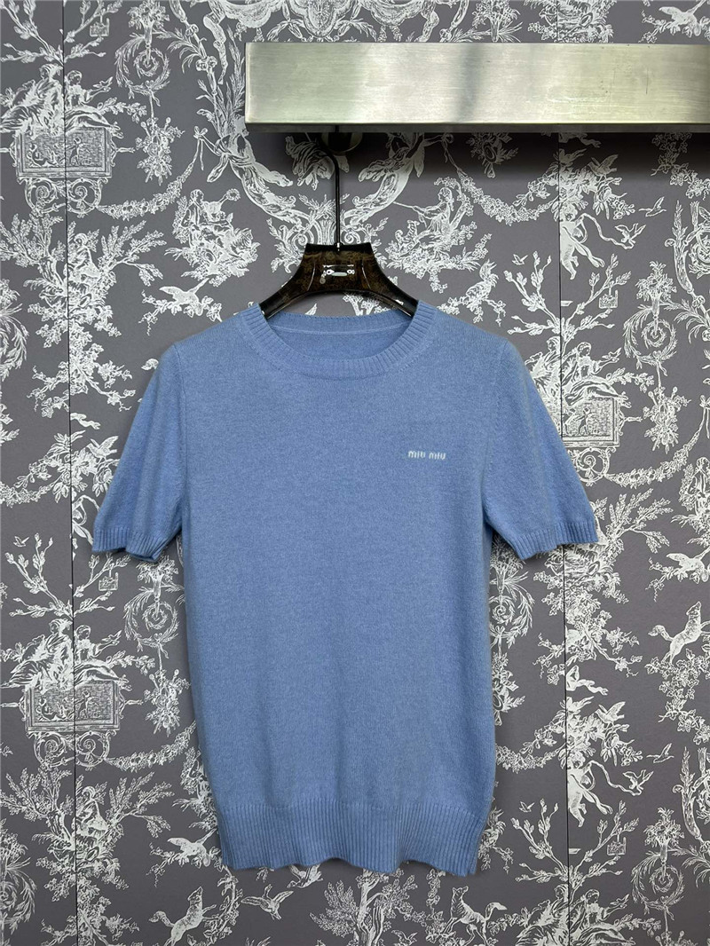 Miu Miu Logo Knit T-Shirt Blue