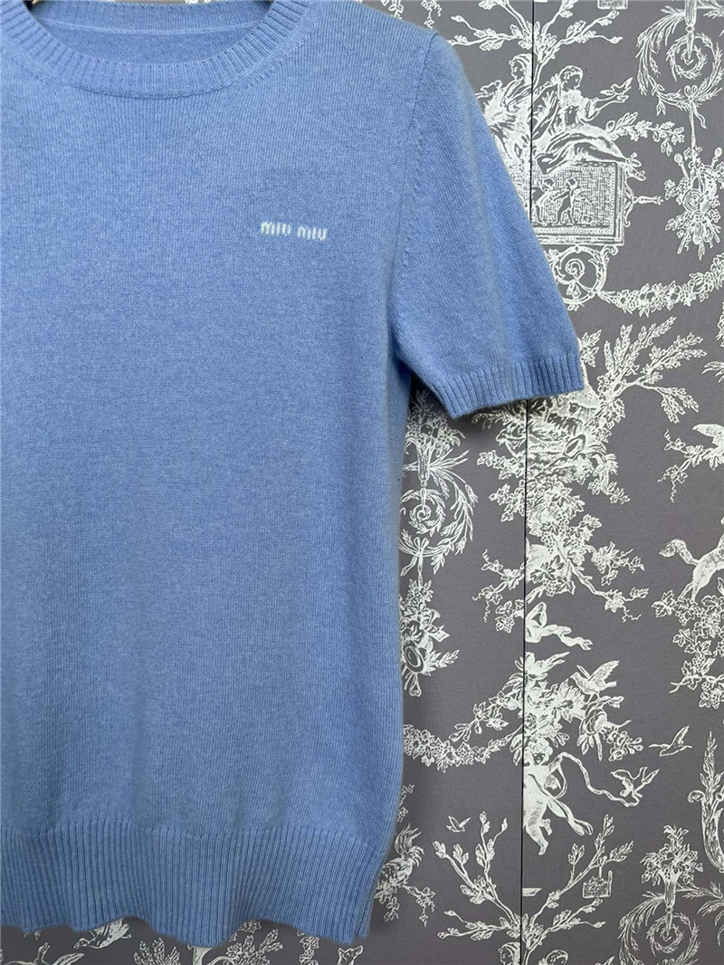 Miu Miu Logo Knit T-Shirt Blue