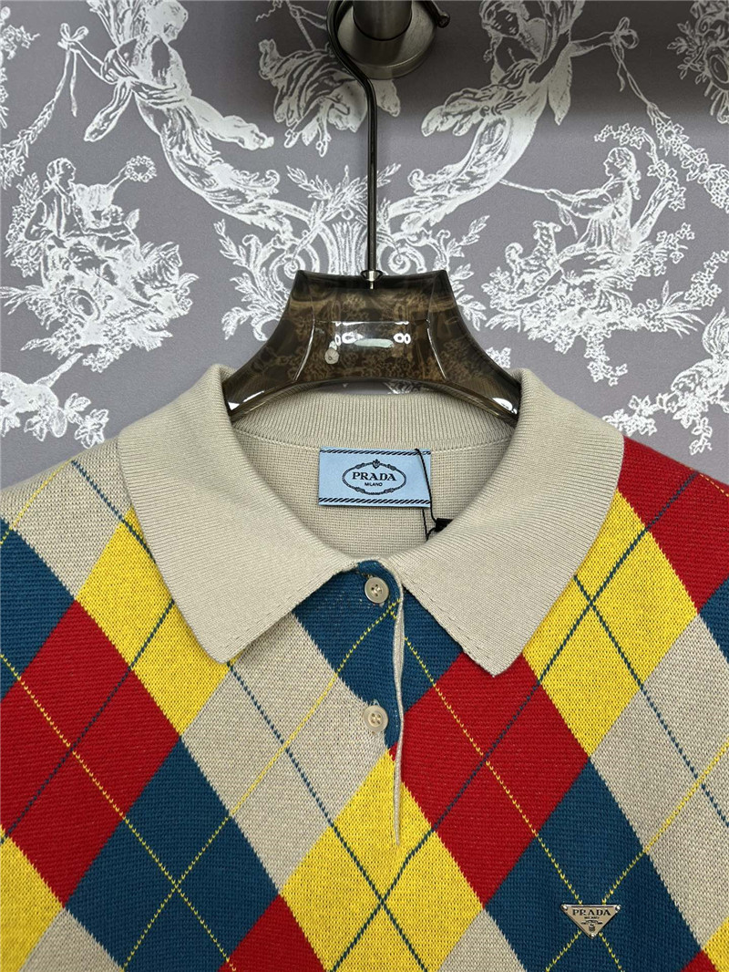 Prada Argyle Knit Wool Polo Shirt