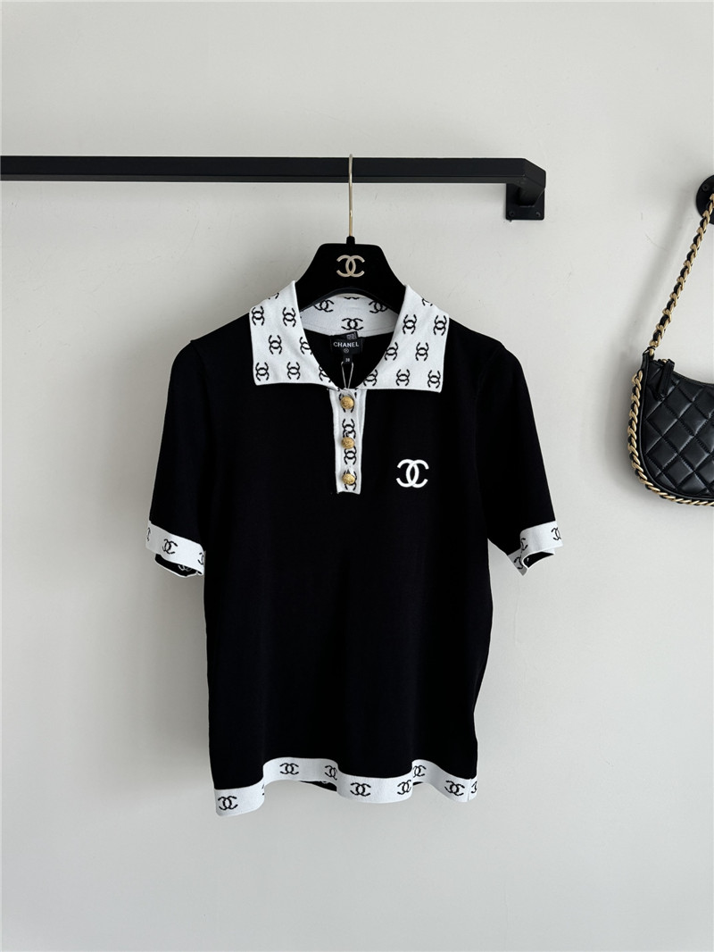 Chanel contrast color lapel knitted short sleeves replica clothes