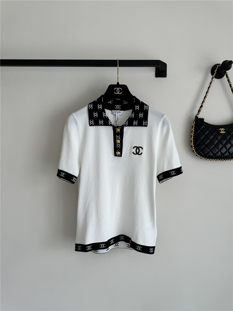 Chanel contrast color lapel knitted short sleeves replica clothes