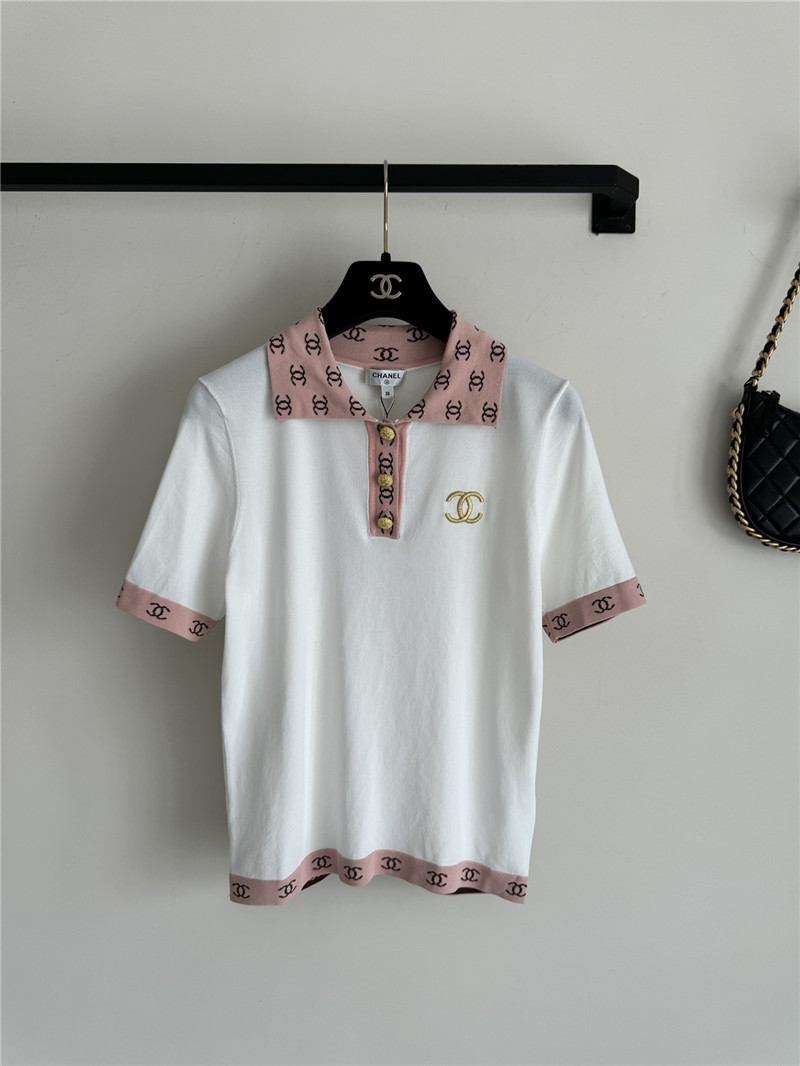 Chanel contrast color lapel knitted short sleeves replica clothes