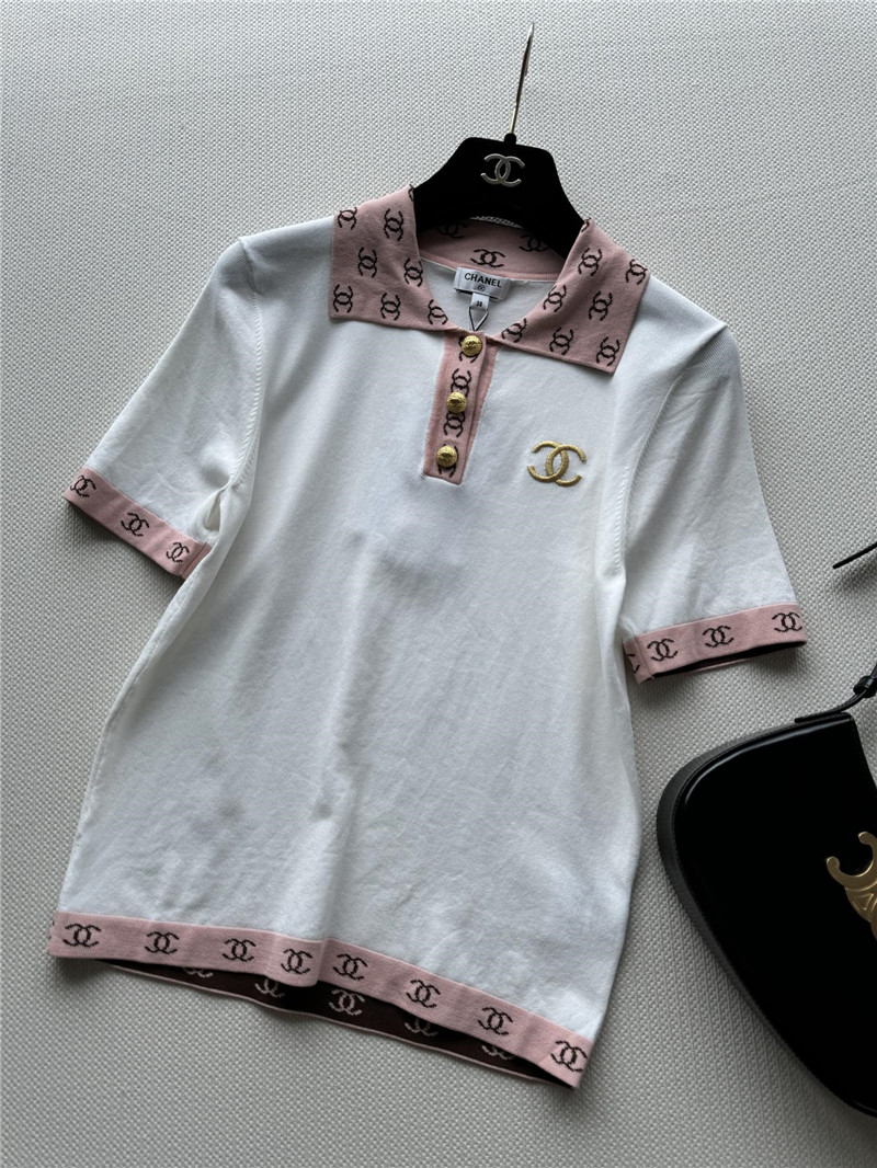 Chanel contrast color lapel knitted short sleeves replica clothes