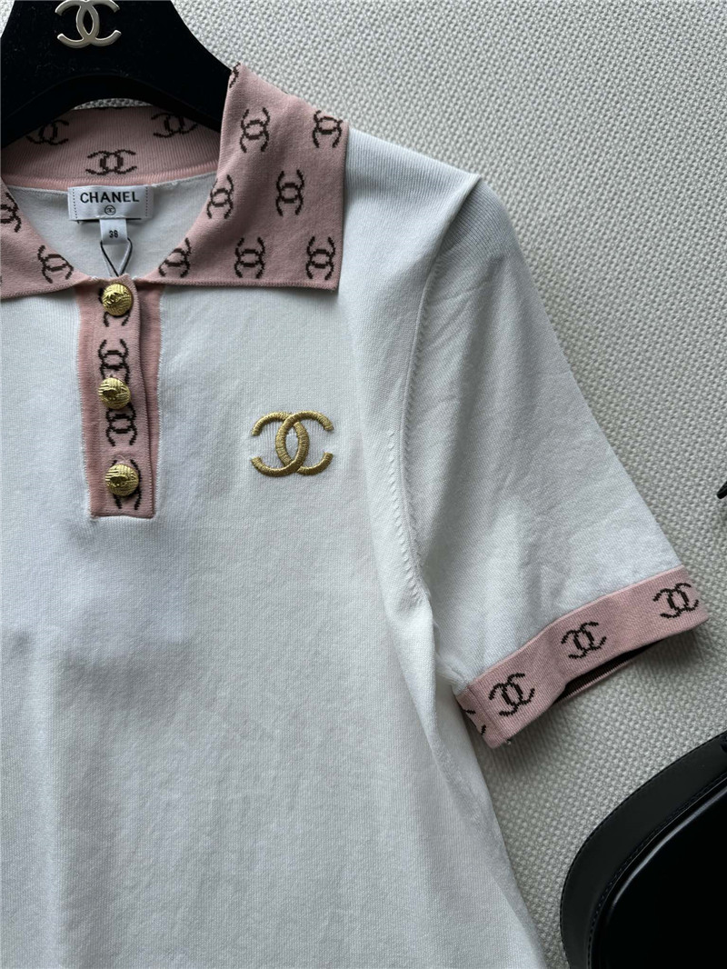 Chanel contrast color lapel knitted short sleeves replica clothes