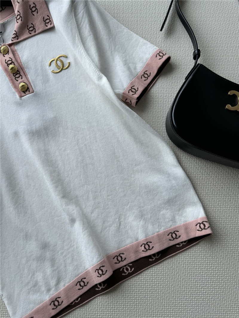 Chanel contrast color lapel knitted short sleeves replica clothes