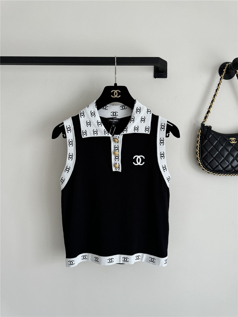 Chanel contrast color lapel knitted vest replicas clothes