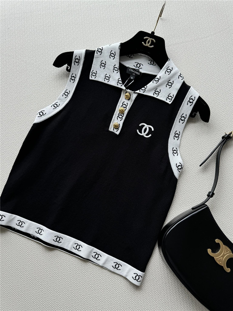 Ch**el contrast color lapel knitted vest replicas clothes