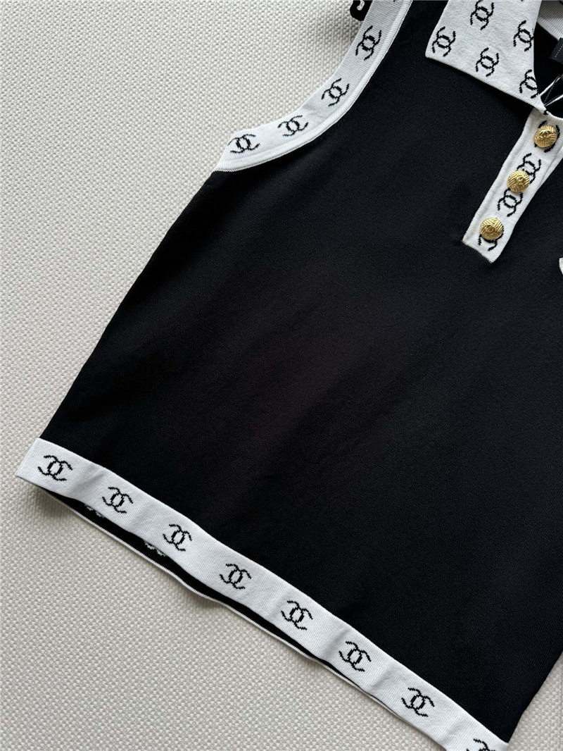 Ch**el contrast color lapel knitted vest replicas clothes
