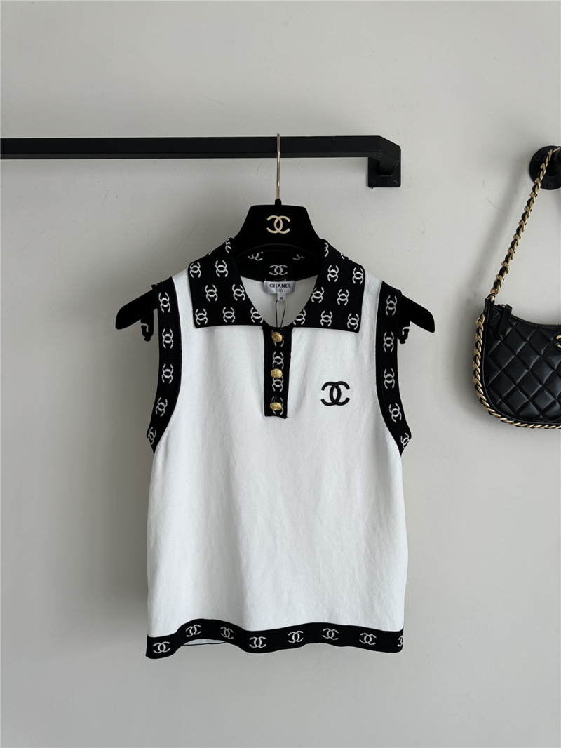 Chanel contrast color lapel knitted vest replicas clothes
