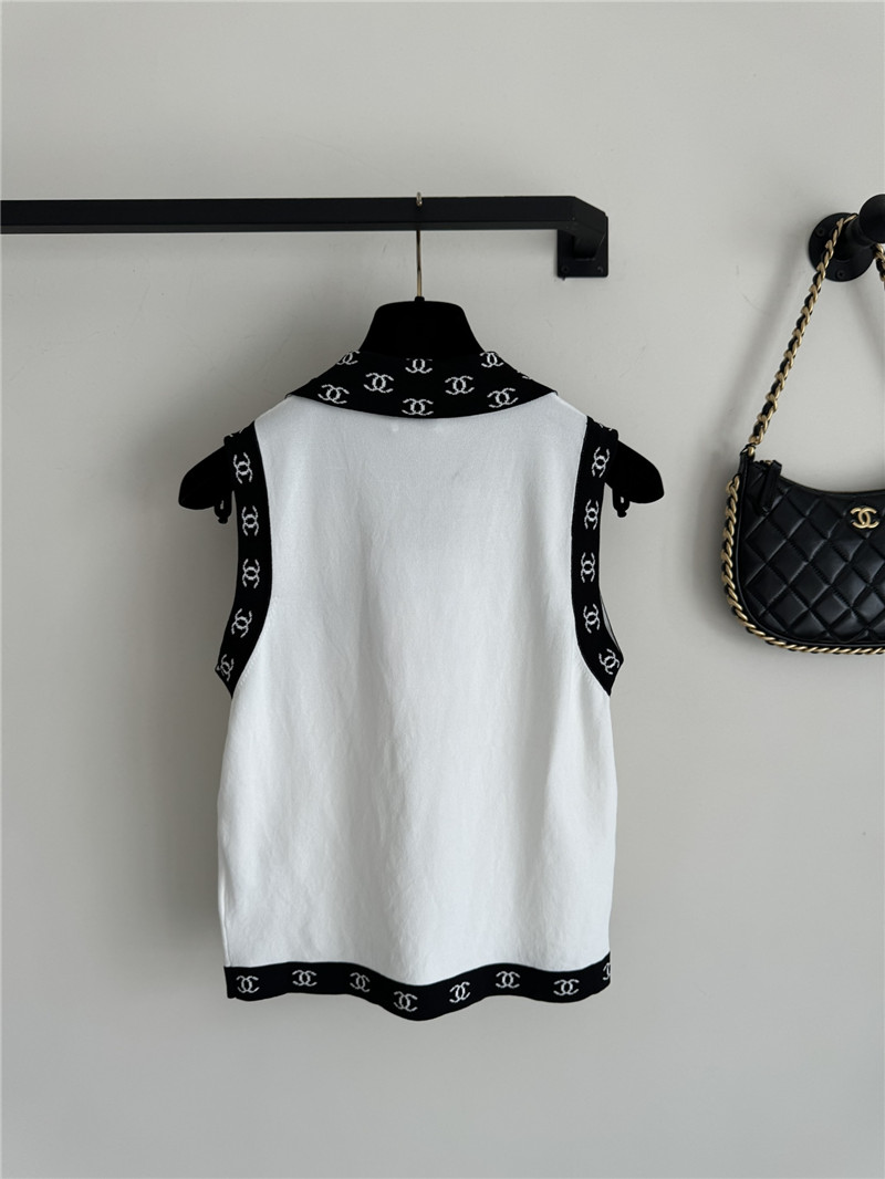 Ch**el contrast color lapel knitted vest replicas clothes