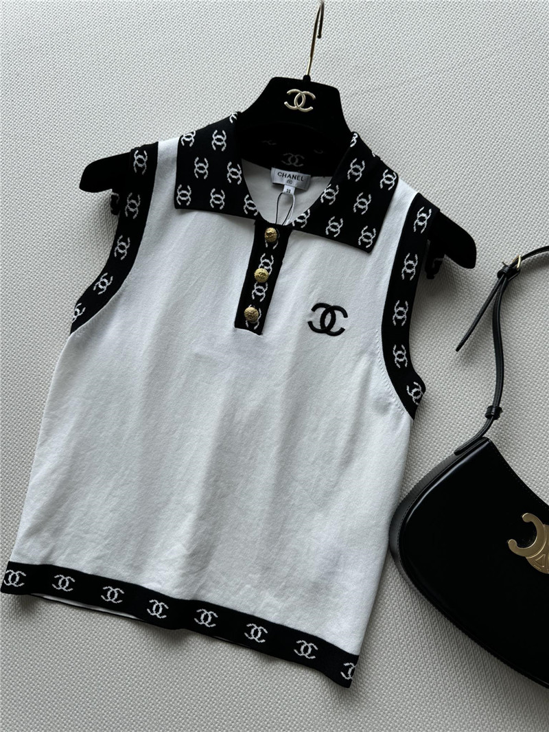 Ch**el contrast color lapel knitted vest replicas clothes