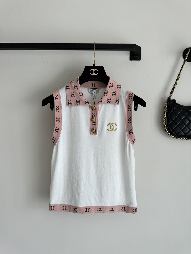 Chanel contrast color lapel knitted vest replicas clothes
