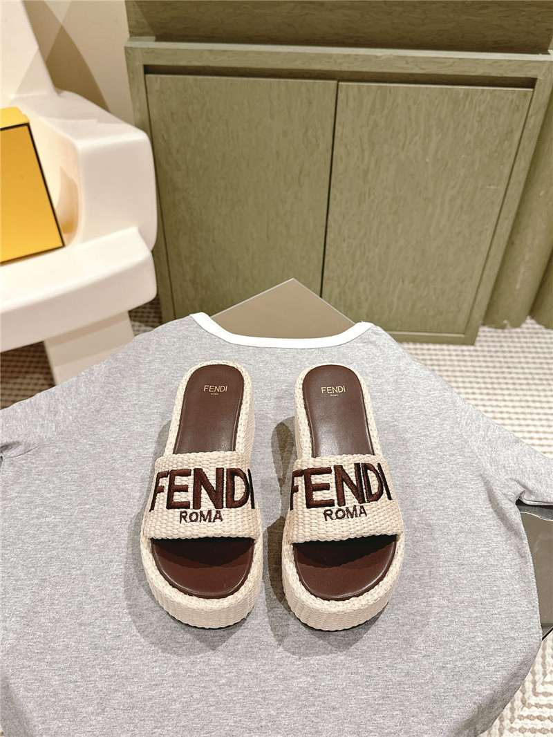 Fendi Sunshine Platform Slides Women Beige