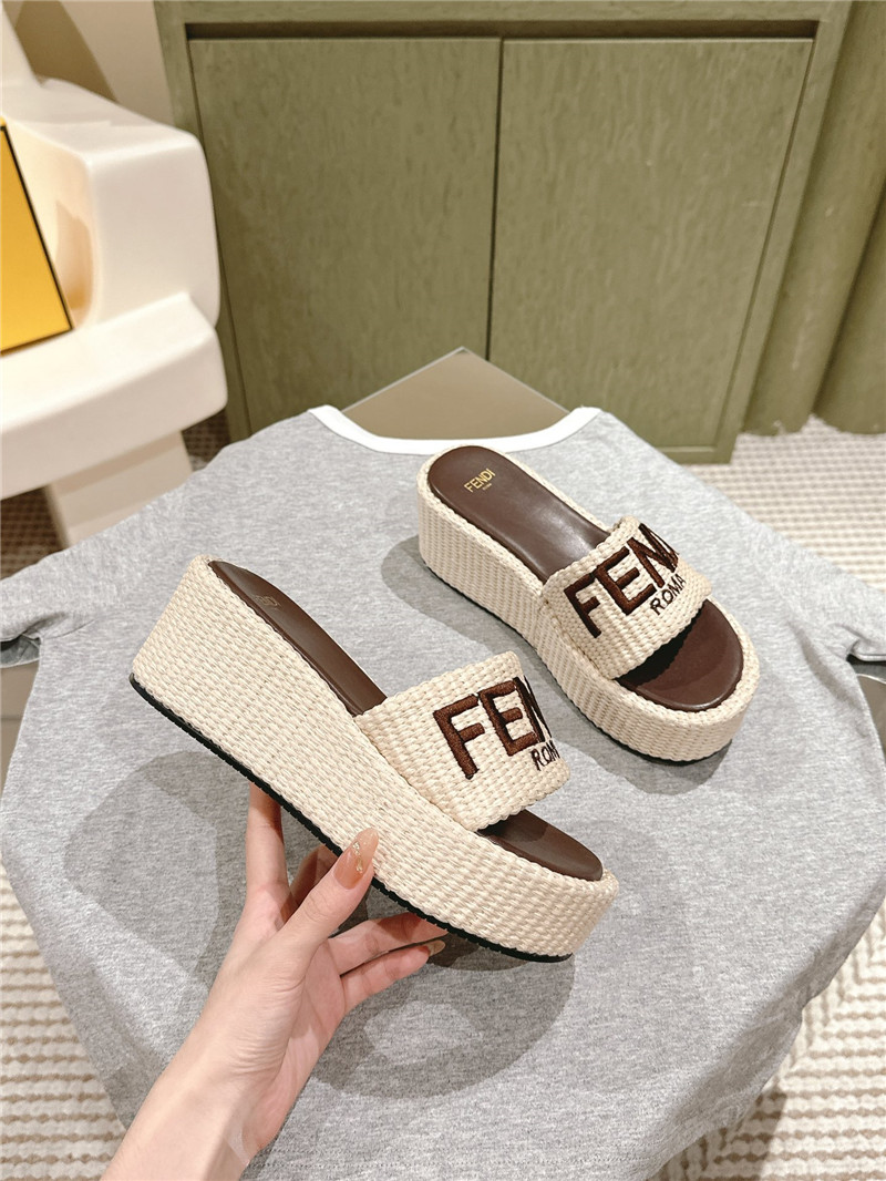 Fendi Sunshine Platform Slides Women Beige