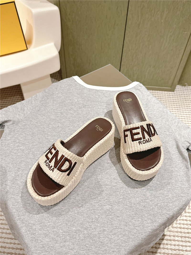Fendi Sunshine Platform Slides Women Beige
