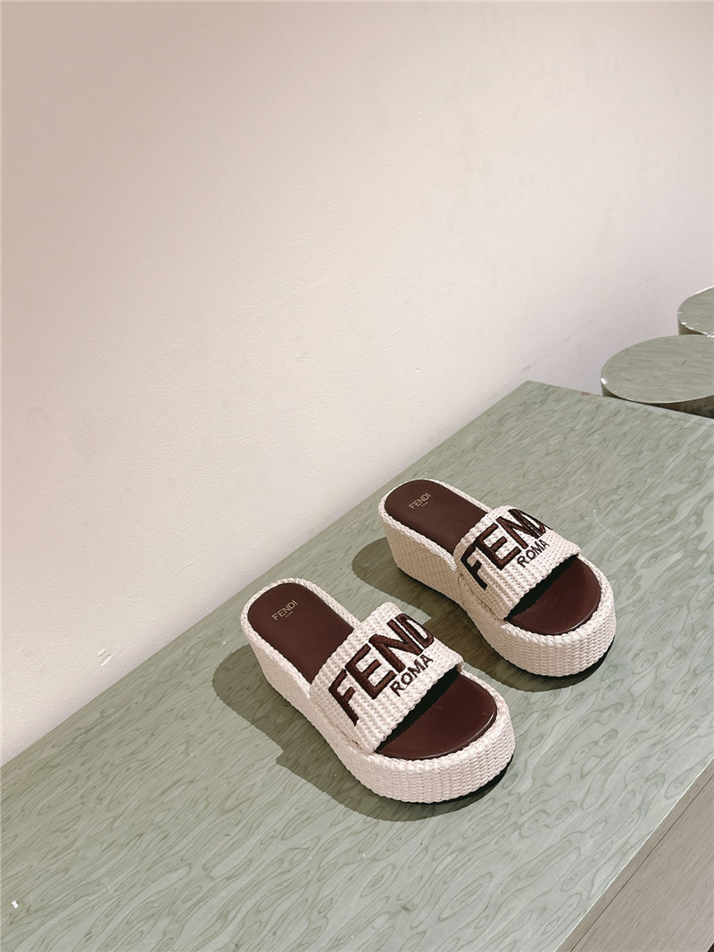 Fendi Sunshine Platform Slides Women Beige