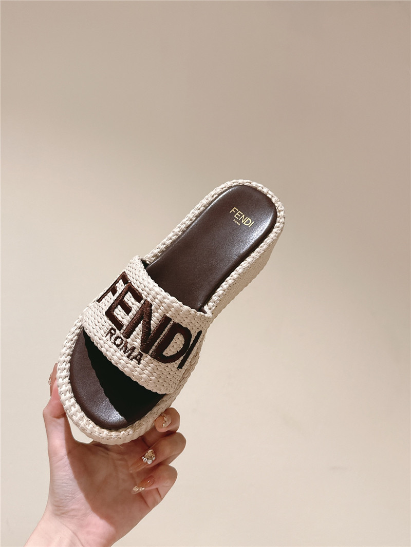 Fendi Sunshine Platform Slides Women Beige