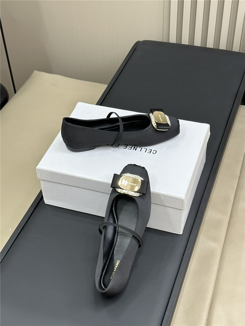 Ferragamo Black Velvet Ballet Flats