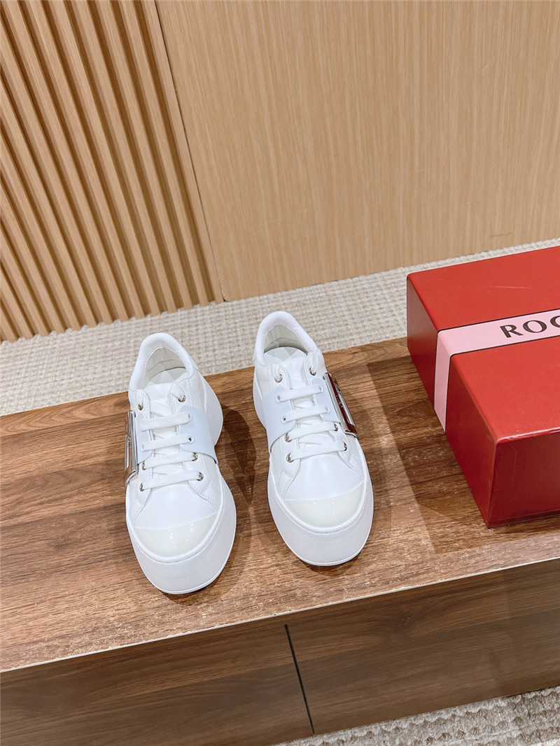 Roger Vivier Viv Skate Leather Sneakers in White