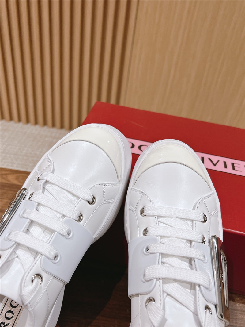 Roger Vivier Viv Skate Leather Sneakers in White