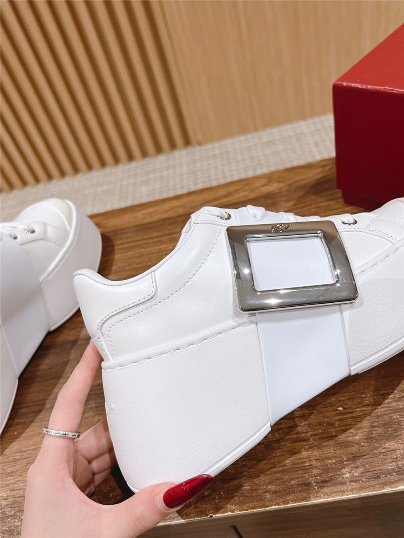 Roger Vivier Viv Skate Leather Sneakers in White