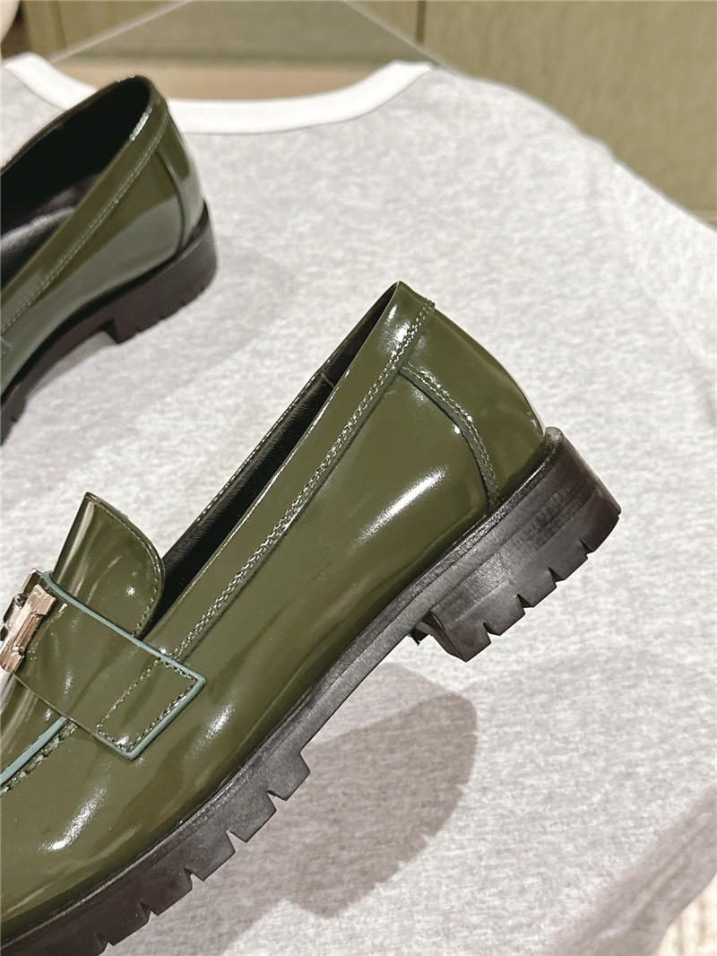 H**me5 green patent leather h buckle loafers for women