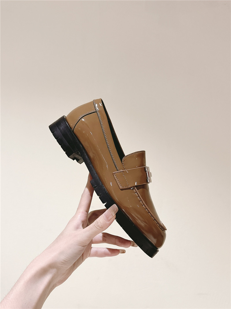 H**me5 beige patent leather h buckle loafers for women