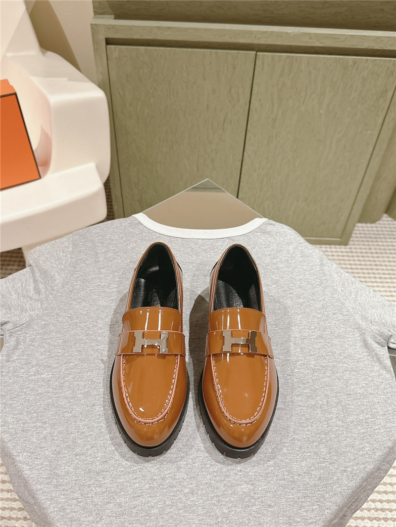 Hermes Patent Leather H Buckle Loafers for Women