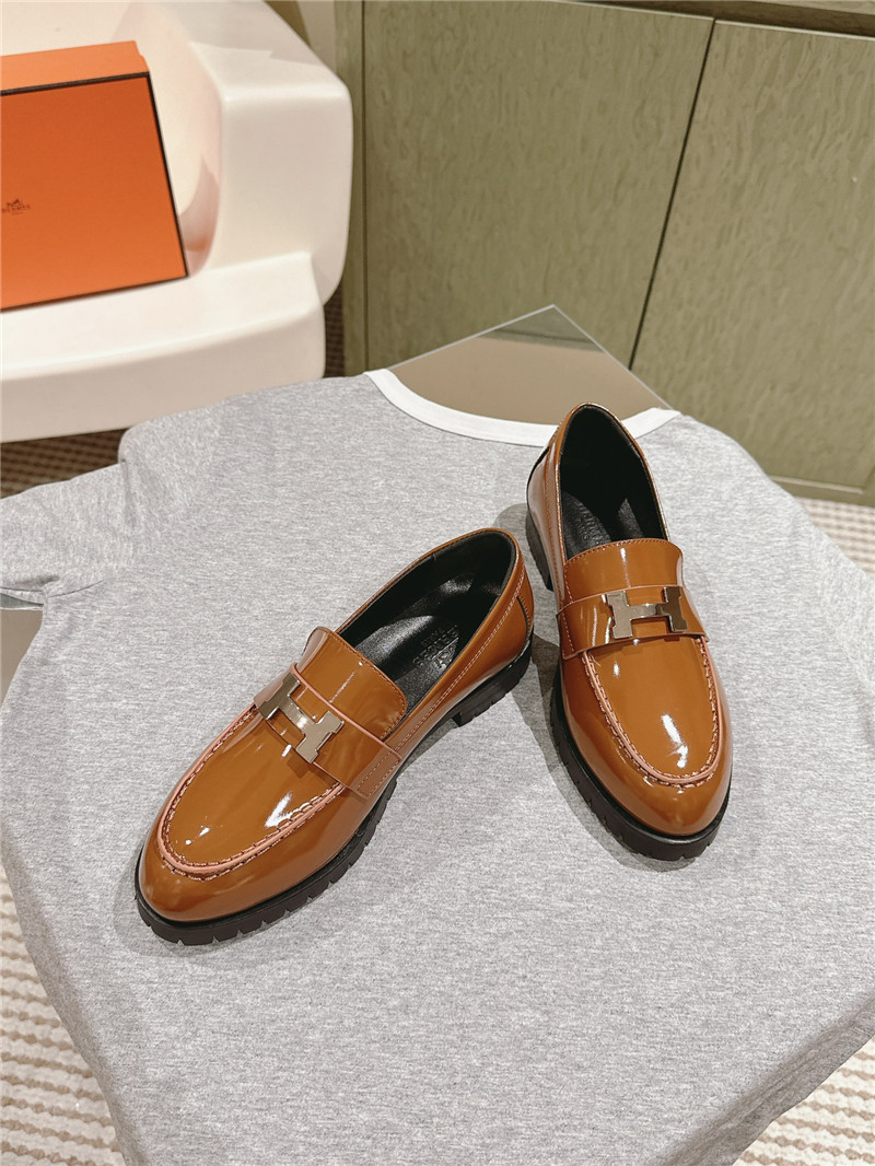 Hermes Patent Leather H Buckle Loafers for Women