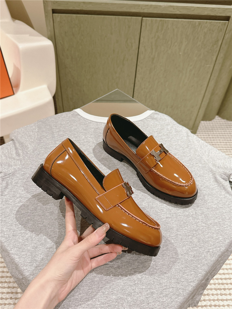 Hermes Patent Leather H Buckle Loafers for Women