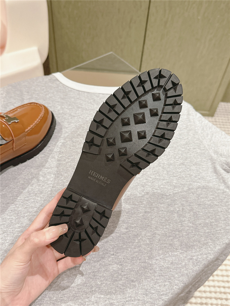 Hermes Patent Leather H Buckle Loafers for Women