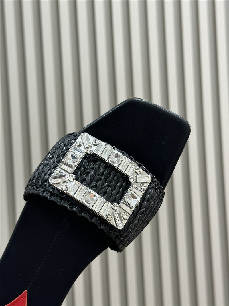 Roger Vivier Buckle Raffia Flat Slides Black