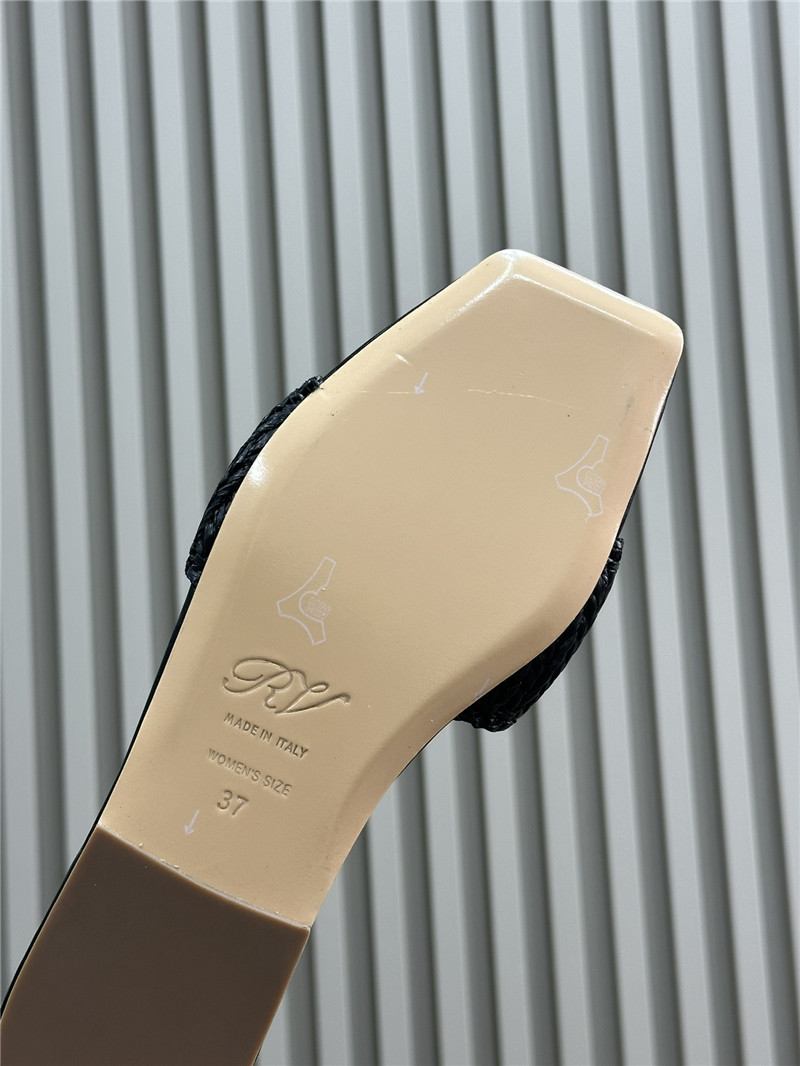 Roger Vivier Buckle Raffia Flat Slides Black