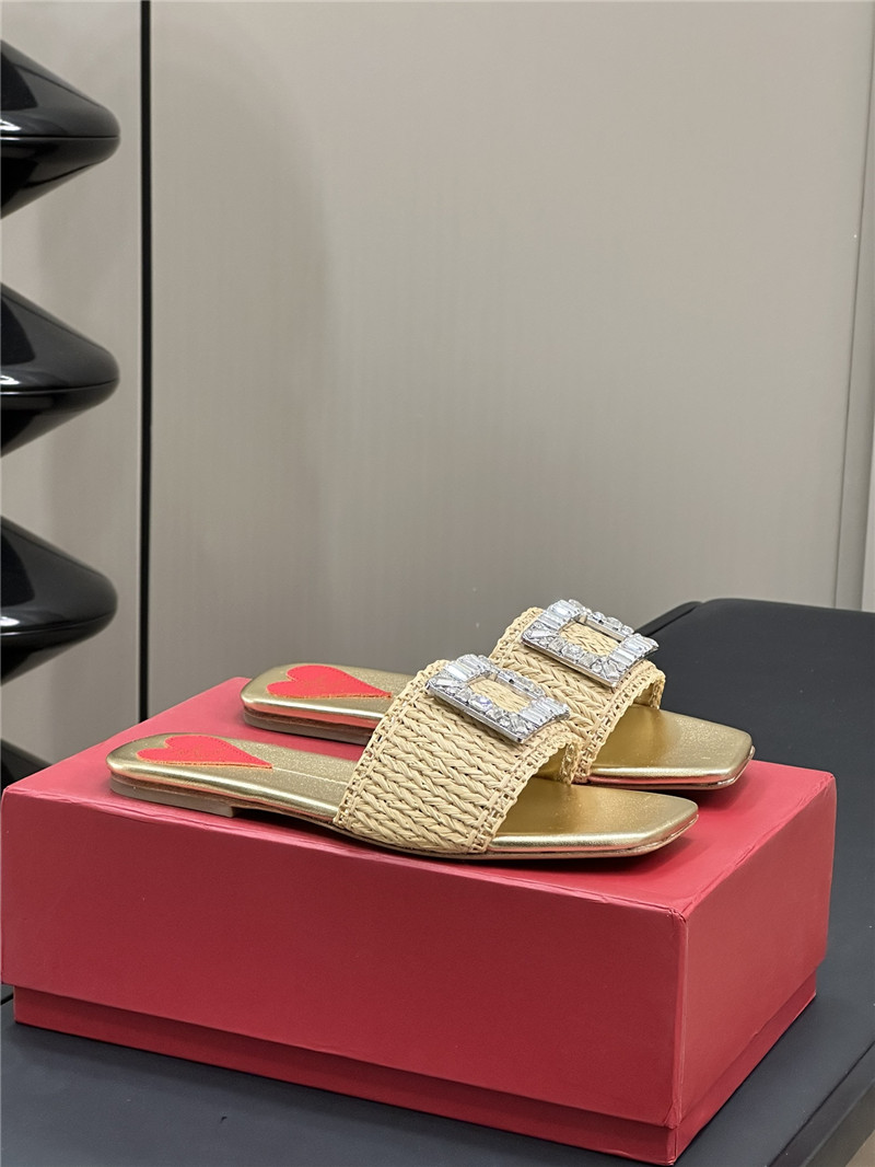 Roger Vivier Buckle-Detail Raffia Slides