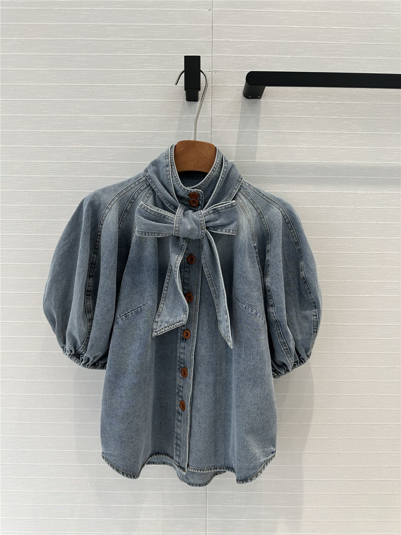 Zimm tie bow stand collar denim shirt replica clothes