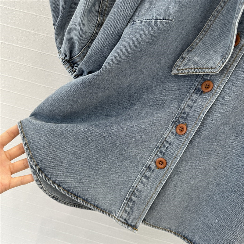 Zimm tie bow stand collar denim shirt replica clothes