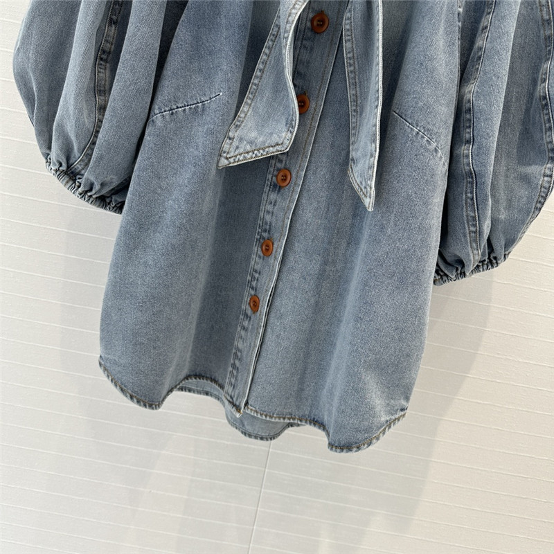 Zimm tie bow stand collar denim shirt replica clothes