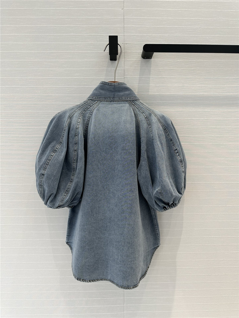 Zimm tie bow stand collar denim shirt replica clothes