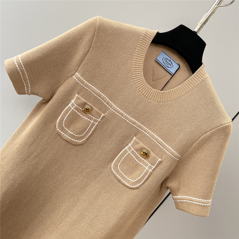 Pra*a new coffee color knitted skirt replica d&g clothing