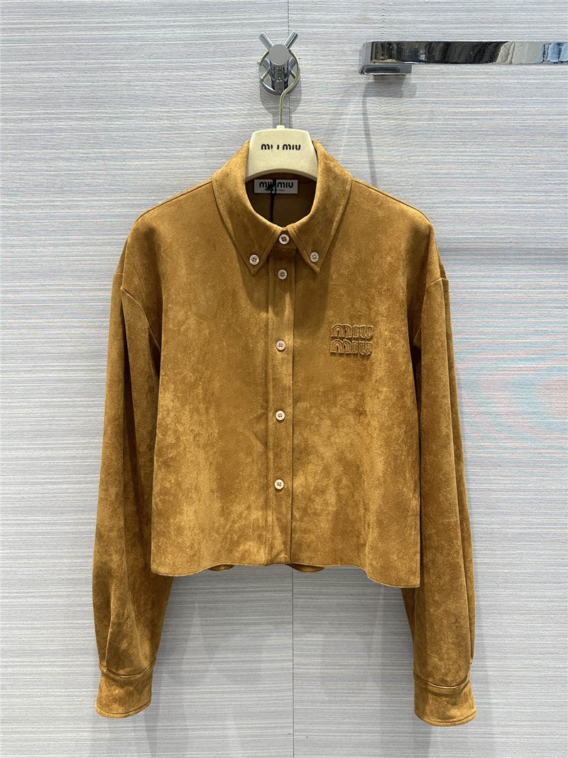 miumiu retro golden brown suede shirt jacket replica clothes