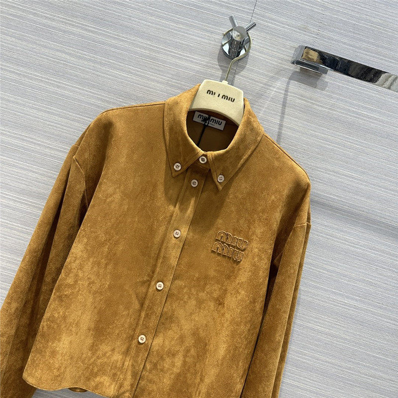 miumiu retro golden brown suede shirt jacket replica clothes