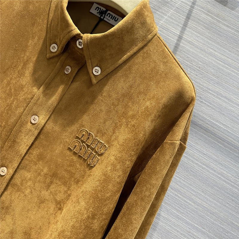 miumiu retro golden brown suede shirt jacket replica clothes
