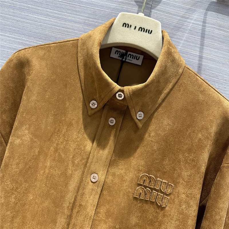 miumiu retro golden brown suede shirt jacket replica clothes